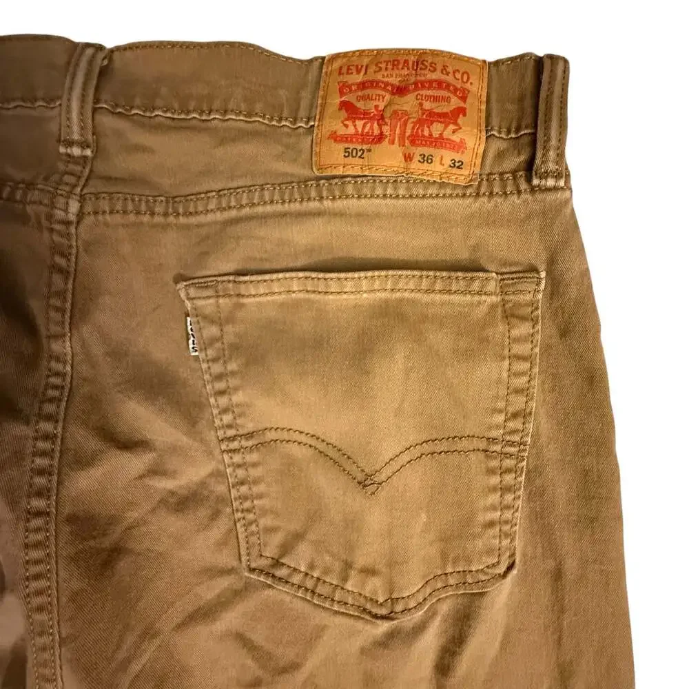 Levi's 502 Regular Taper Fit Men's Brown Cotton Pants 36 x 32